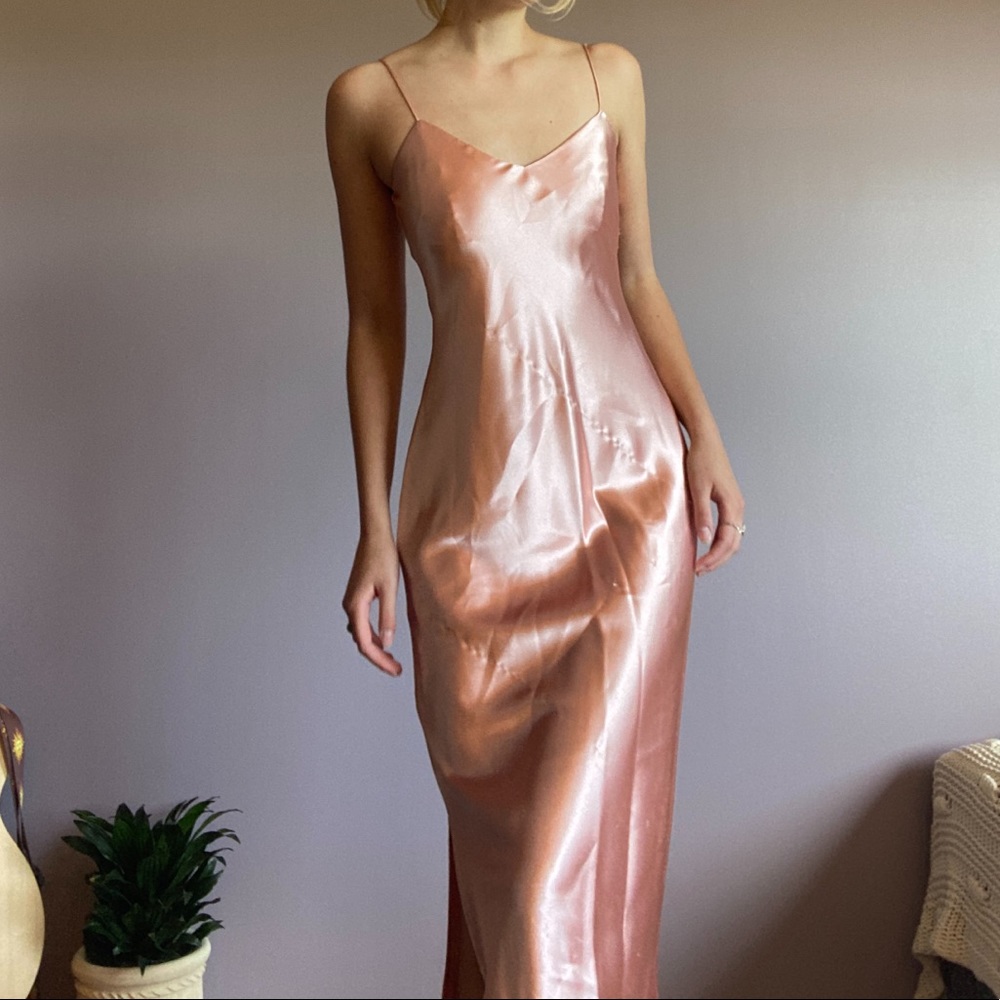 lauren conrad pink satin slip midi dress